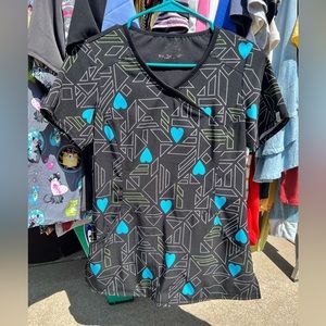 Womens Scrub Top - Geometric Shapes and Hearts